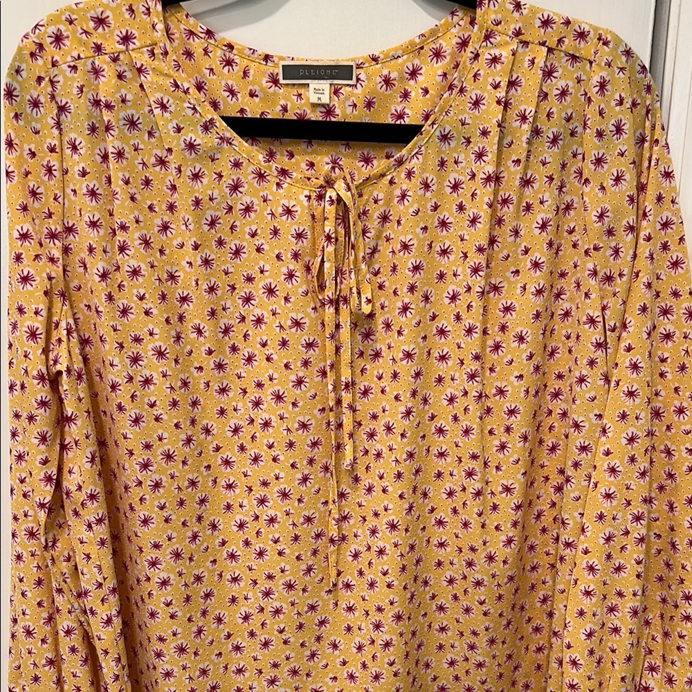 Pleione Pink and Gold Long Sleeve Tie Front Blouse